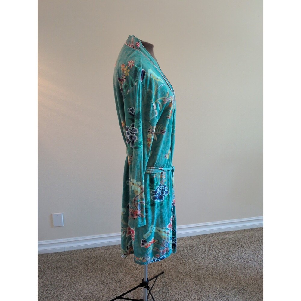Johnny Was Robe LG Teal Verdino Floral Patterned Wrap Robe Belted, Pockets. - Picture 4 of 12